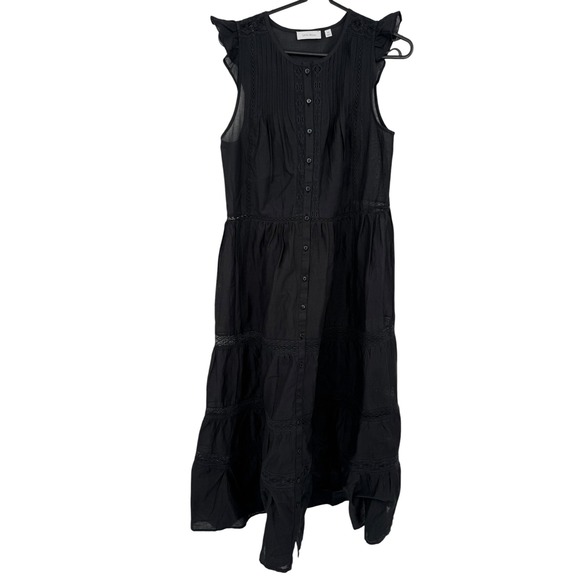 Little Moon Dresses & Skirts - Little Moon Aritzia Black Organic Cotton Lace Trim Ruffle Midi Dress XS